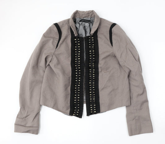 Zara Womens Beige Jacket Size L Hook & Eye