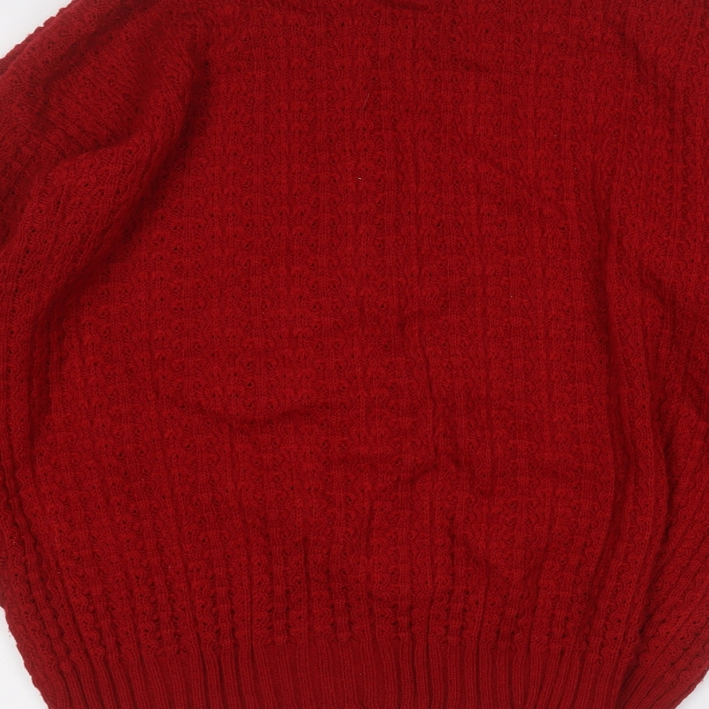 Preworn Mens Red Round Neck Acrylic Pullover Jumper Size M