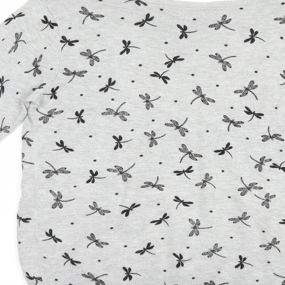 TU Womens Grey Boat Neck Geometric Viscose Pullover Jumper Size 8 - Dragonfly Print