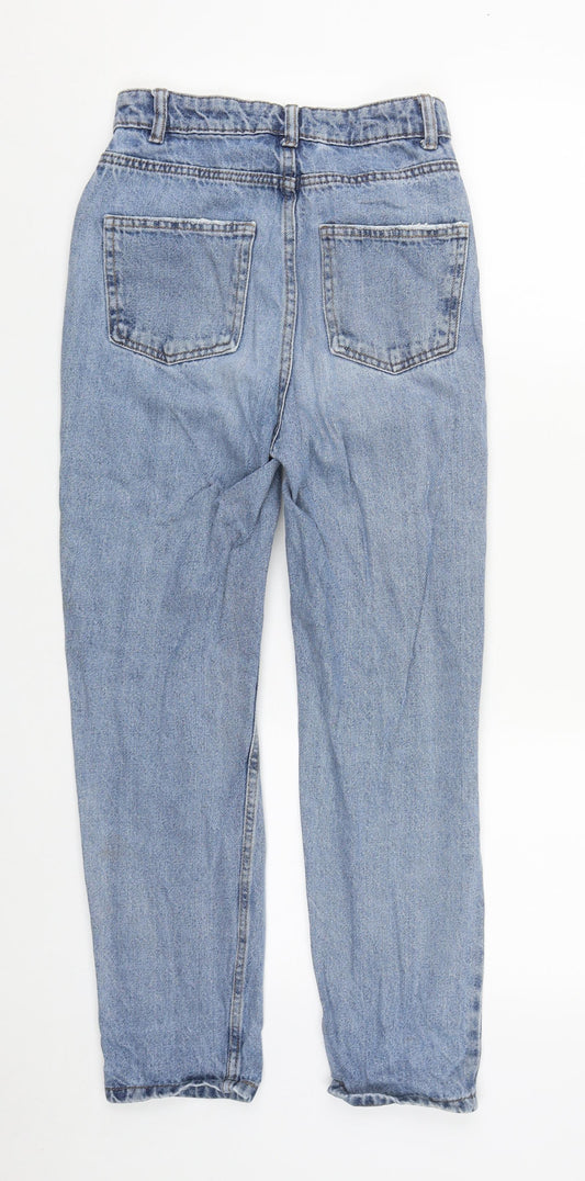 Denim & Co. Womens Blue Cotton Straight Jeans Size 4 L27 in Regular Zip