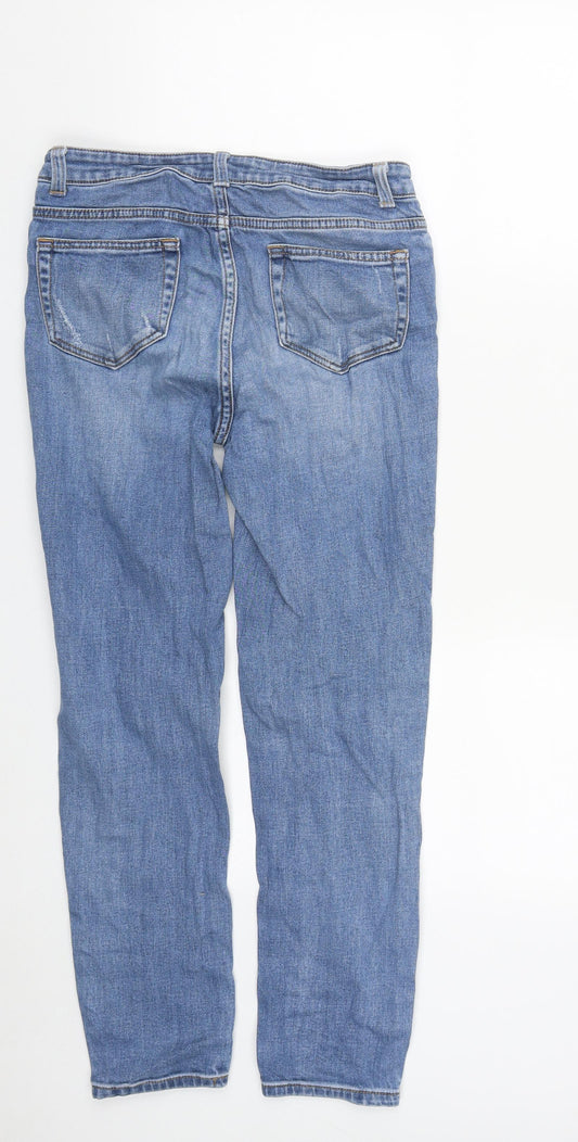 Denim & Co. Womens Blue Cotton Straight Jeans Size 8 L26 in Regular Zip