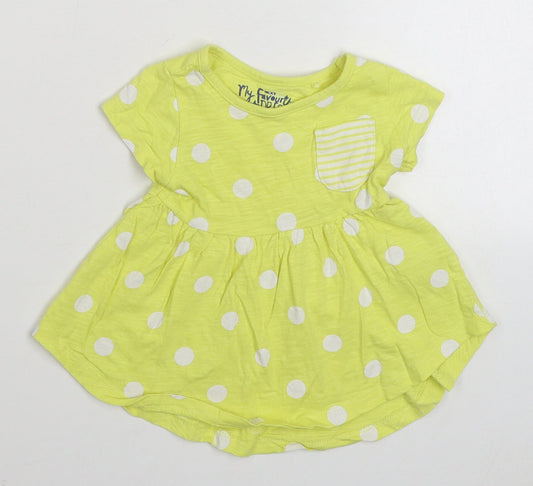 NEXT Girls Yellow Polka Dot 100% Cotton Skater Dress Size 3-6 Months Round Neck Pullover