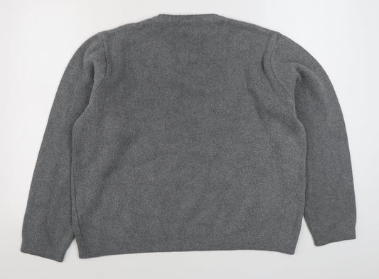 Burton Menswear Mens Grey Round Neck Striped Acrylic Pullover Jumper Size L