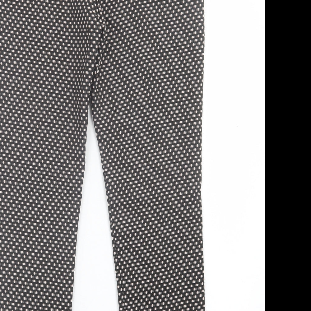 NEXT Womens Black Geometric Polyester Trousers Size 10 L26 in Regular Hook & Eye