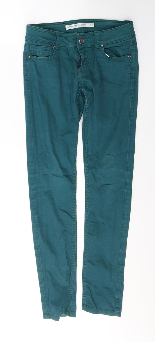 72D Womens Green Cotton Skinny Jeans Size 30 in L29 in Regular Button
