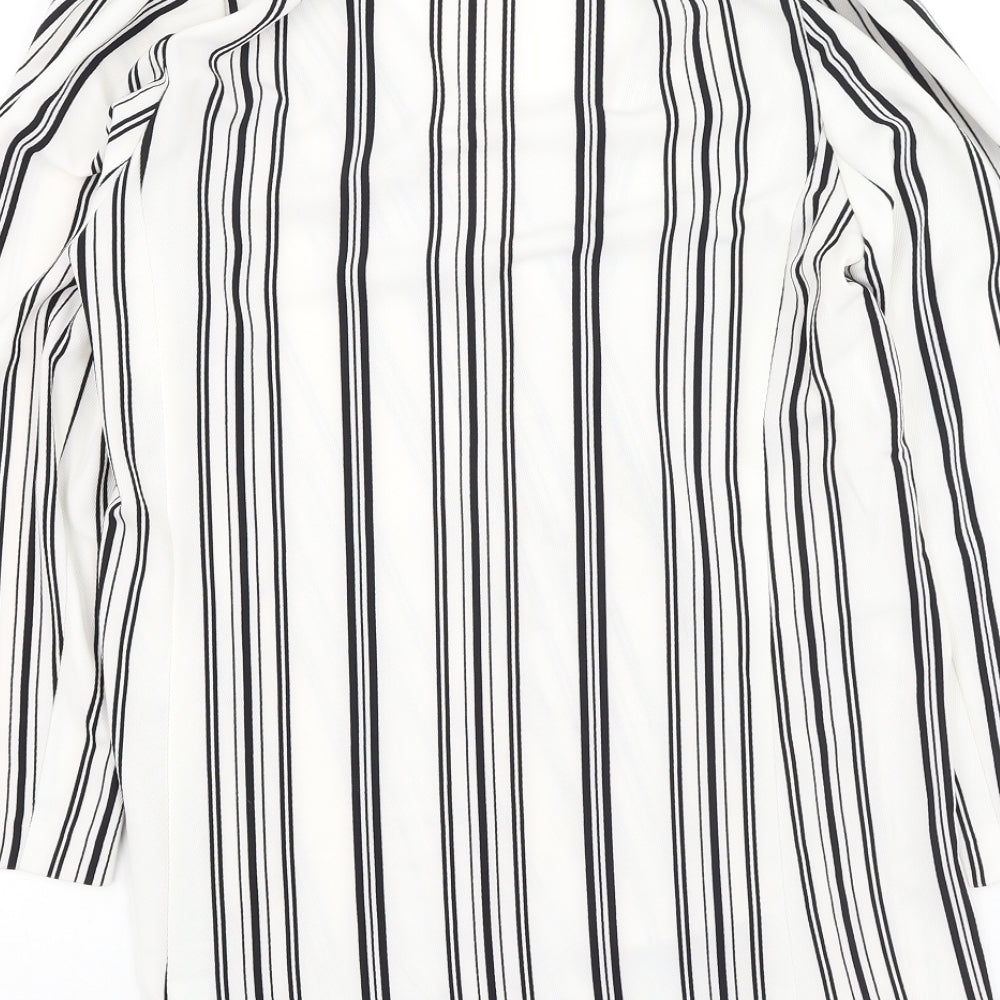 Primark Womens White V-Neck Striped Polyester Cardigan Jumper Size 8