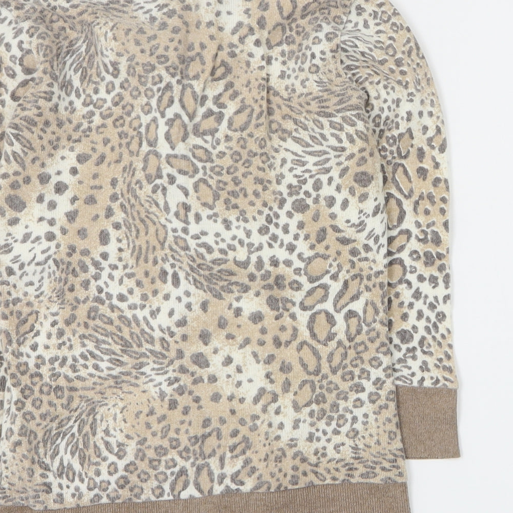 Primark Womens Brown Round Neck Animal Print Acrylic Cardigan Jumper Size 8