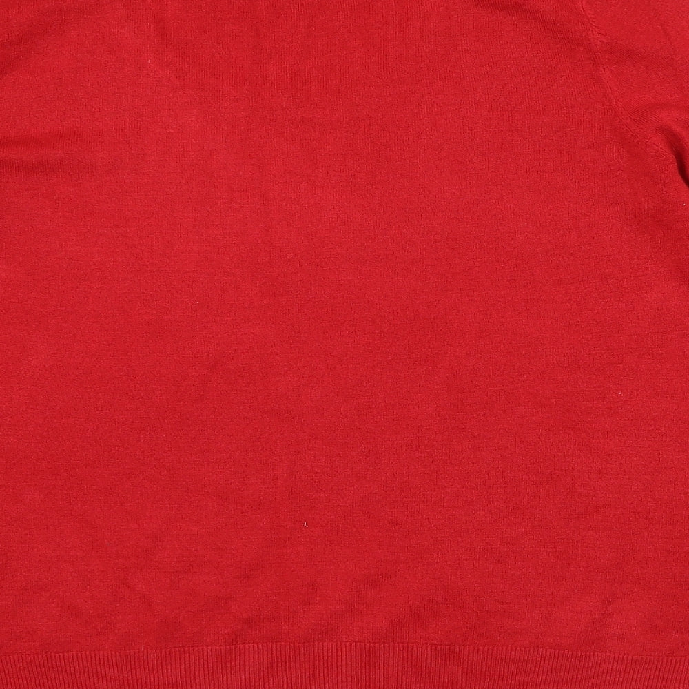 F&F Womens Red Round Neck Acrylic Pullover Jumper Size 14