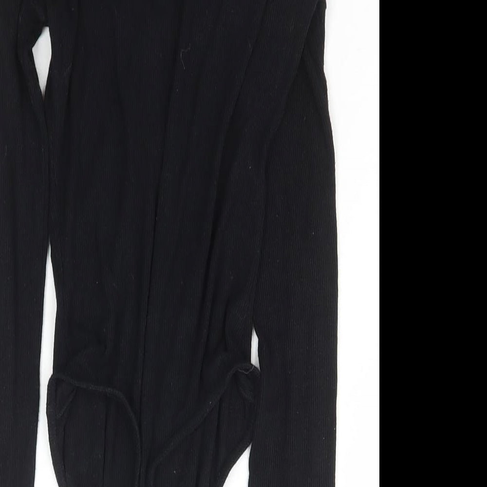 PRETTYLITTLETHING Womens Black Polyester Bodysuit One-Piece Size 8 Snap