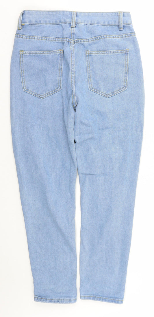 Boohoo Womens Blue Cotton Tapered Jeans Size 10 L26 in Regular Zip