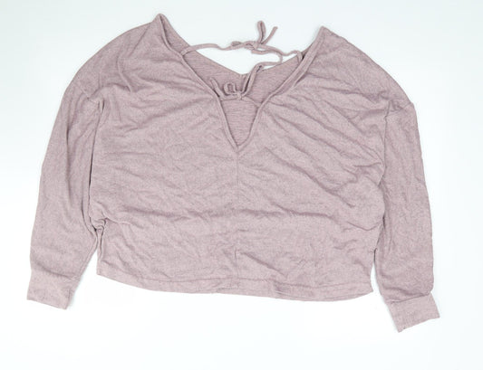 SheIn Womens Pink Polyester Jersey T-Shirt Size XL V-Neck - Batwing