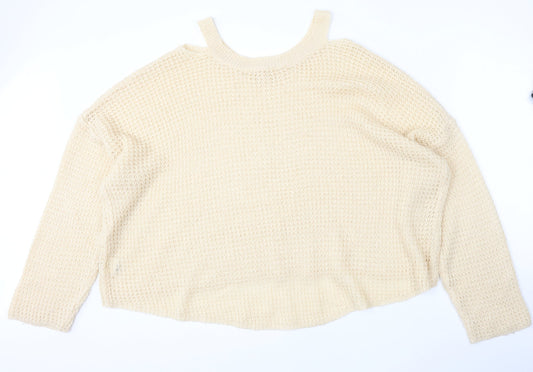 SheIn Womens Beige Round Neck  Acrylic Pullover Jumper Size M