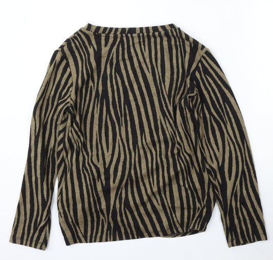 F&F Womens Multicoloured Round Neck Animal Print Polyester Pullover Jumper Size 12