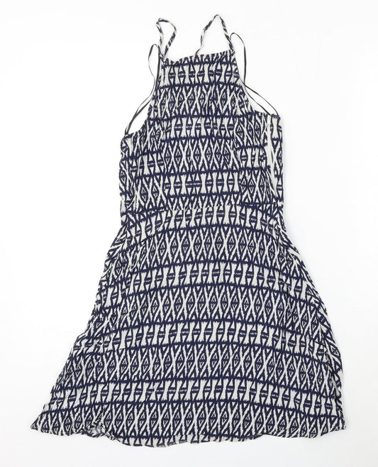 Divided by H&M Womens Blue Geometric Viscose Skater Dress Size 8 Square Neck
