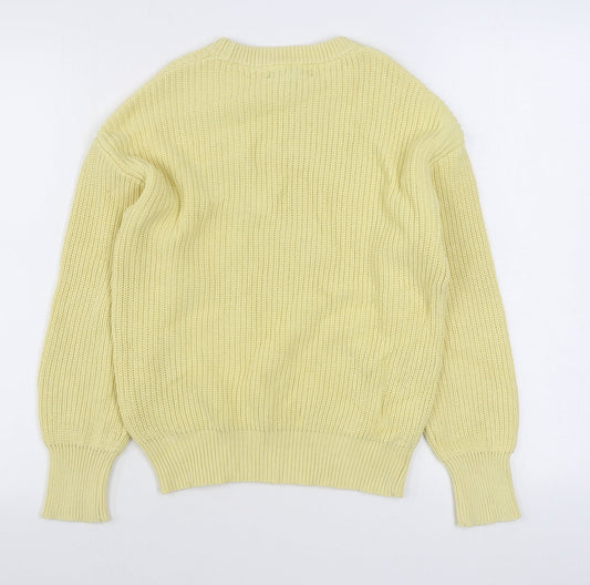 Primark Womens Yellow Round Neck Cotton Pullover Jumper Size XS