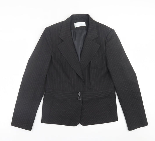 AMARANTO Womens Black Striped Jacket Blazer Size 12 Button