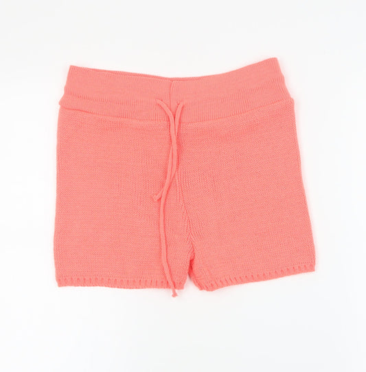 SheIn Womens Orange Acrylic Paperbag Shorts Size M Regular Drawstring