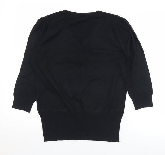 First Avenue Womens Black V-Neck Viscose Pullover Jumper Size M