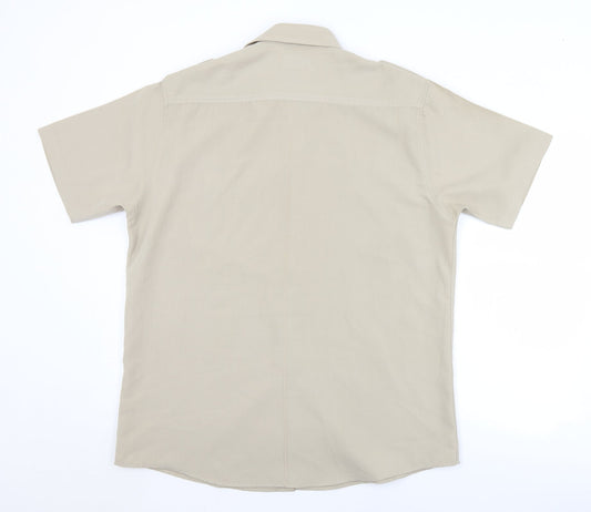 Mens UK Size M Lincoln Brown Button-Up Short Sleeve Casual Shirt