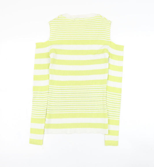 NEXT Womens Yellow Round Neck Striped Cotton Pullover Jumper Size 14