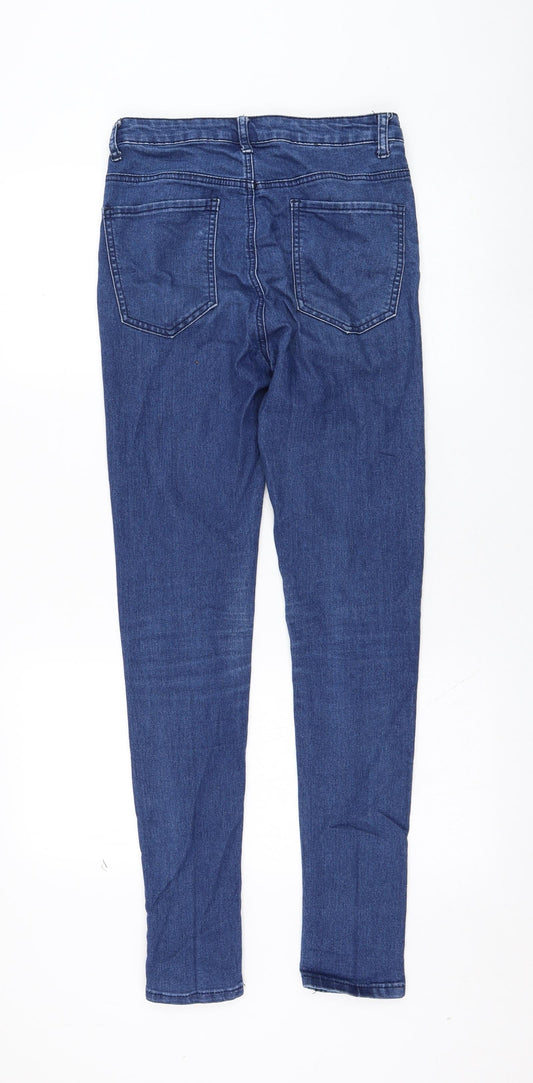 Boohoo Womens Blue Cotton Skinny Jeans Size 8 L28 in Regular Zip