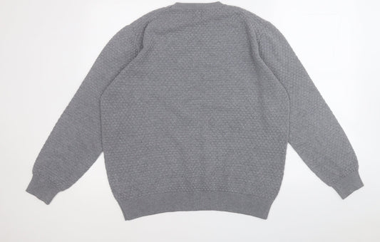 Easy Mens Grey Round Neck Acrylic Pullover Jumper Size L