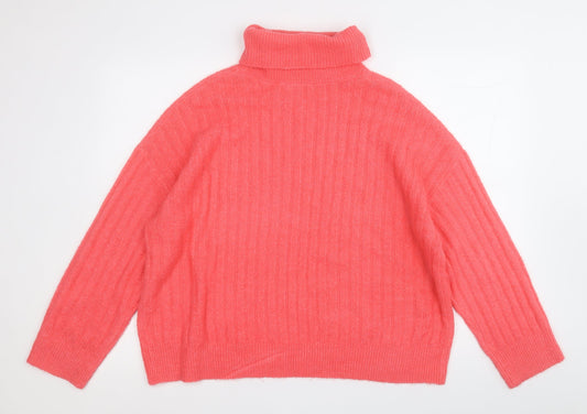 George Womens Pink Roll Neck Acrylic Pullover Jumper Size M