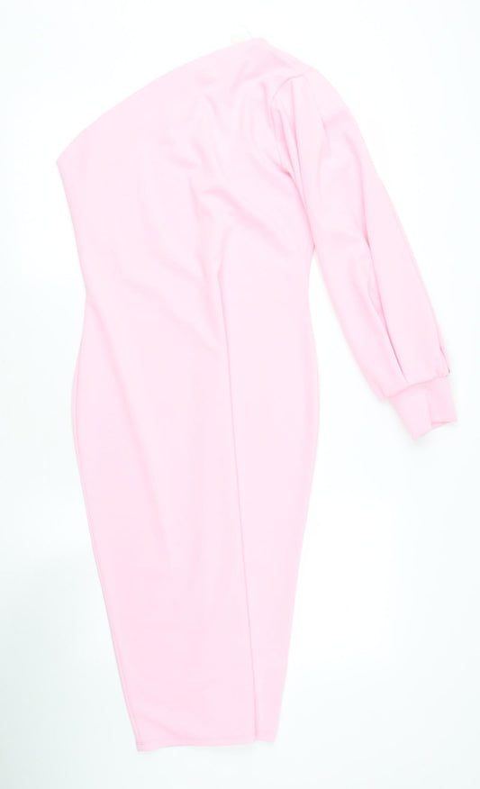 New Look Womens Pink Polyester Bodycon Size 12 V-Neck