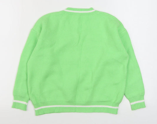 Preworn Mens Green V-Neck Polyester Pullover Jumper Size S