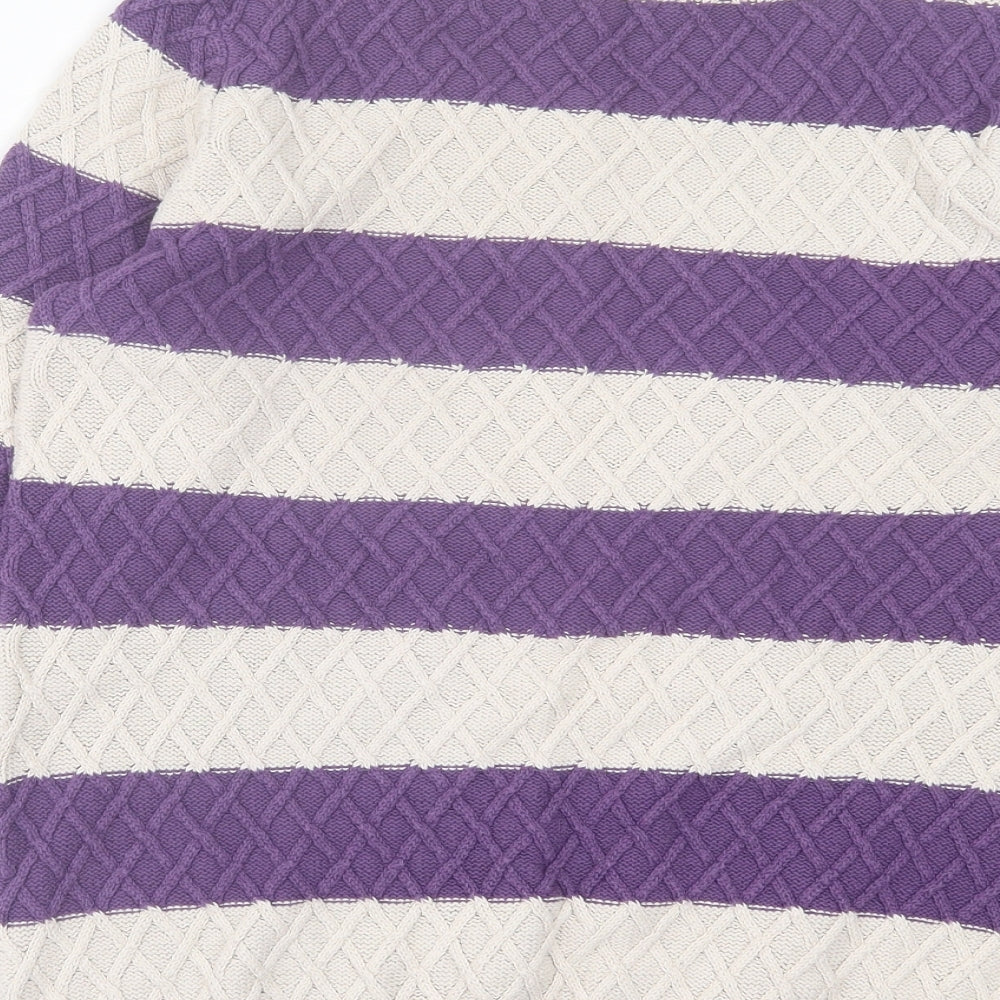 Tayberry Womens Purple Crew Neck Striped Cotton Pullover Jumper Size M