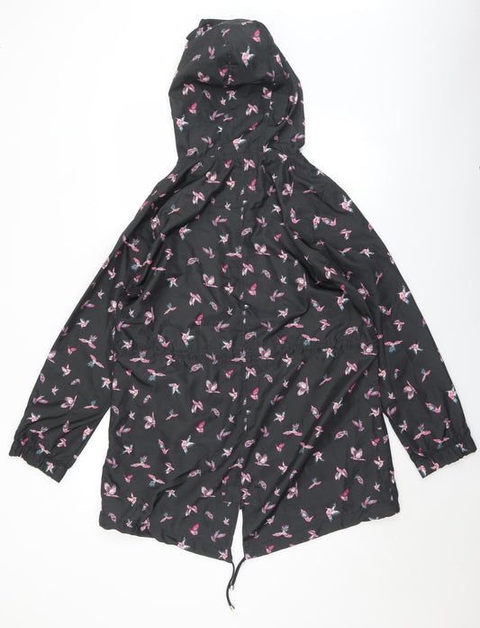 Primark Womens Black Geometric Windbreaker Jacket Size 10 Zip - 10/12. Birds