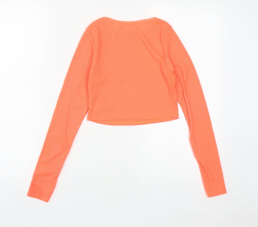 Boohoo Womens Orange Polyester Cropped T-Shirt Size 8 Round Neck - neon orange