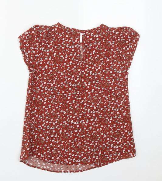 SheIn Womens Brown Floral Polyester Basic Blouse Size XS Round Neck