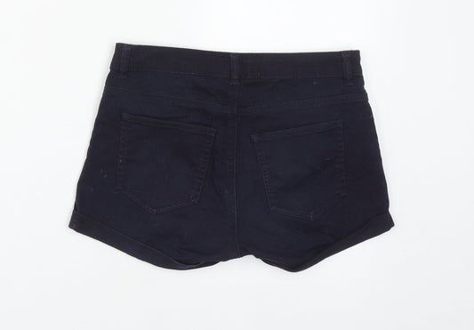 H&M Womens Blue Cotton Hot Pants Shorts Size 8 Regular Zip