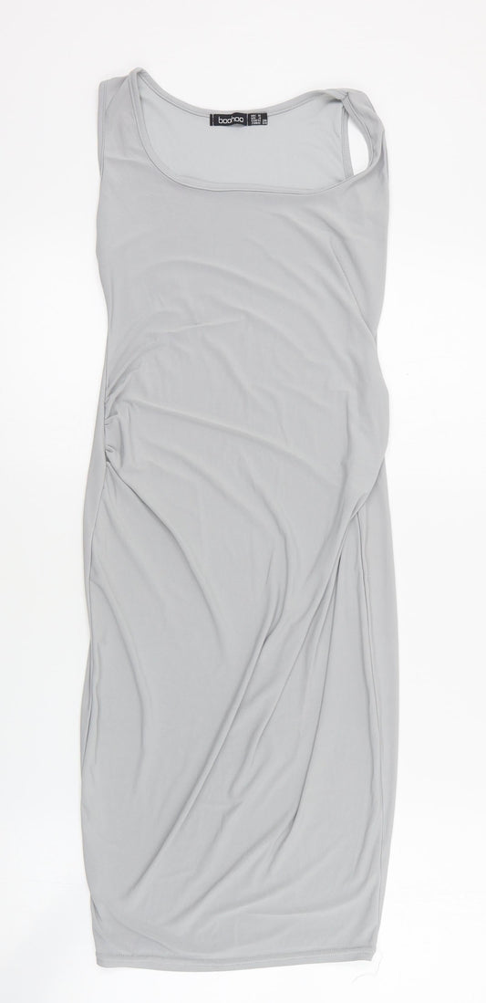 Boohoo Womens Grey Polyester Bodycon Size 8 Square Neck Pullover