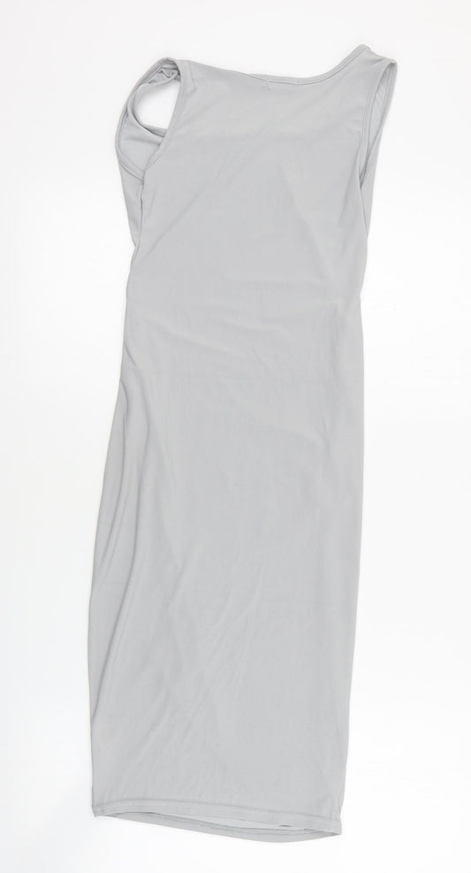 Boohoo Womens Grey Polyester Bodycon Size 8 Square Neck Pullover