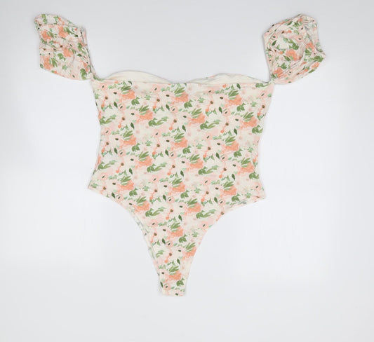 Primark Womens Multicoloured Floral Viscose Bodysuit One-Piece Size L Snap