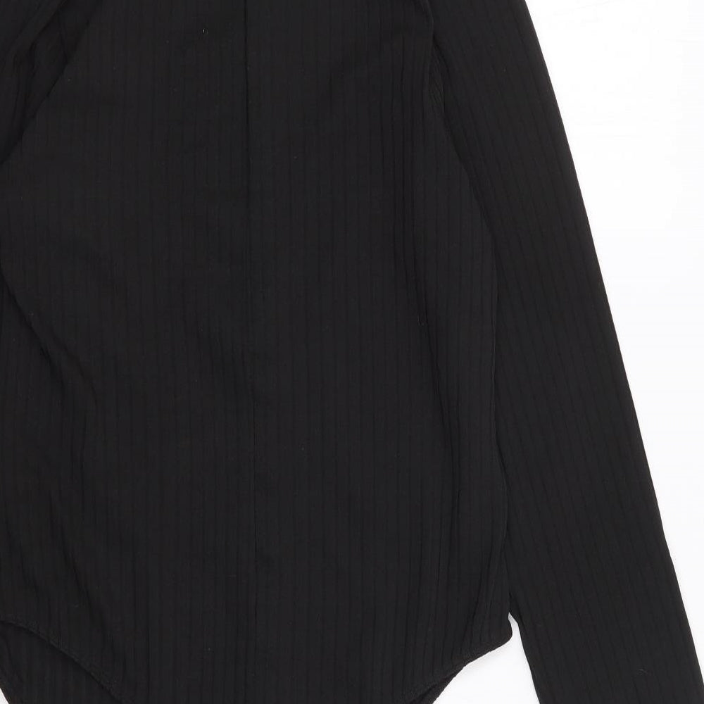 Boohoo Womens Black Polyester Bodysuit One-Piece Size 16 Snap - Ribbed