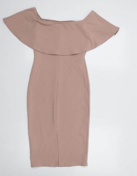 River Island Womens Beige Polyester Bodycon Size 6 Boat Neck Pullover