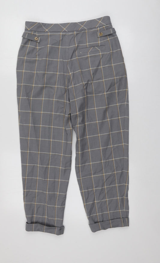 Topshop Womens Grey Plaid Polyester Chino Trousers Size 10 L23 in Regular