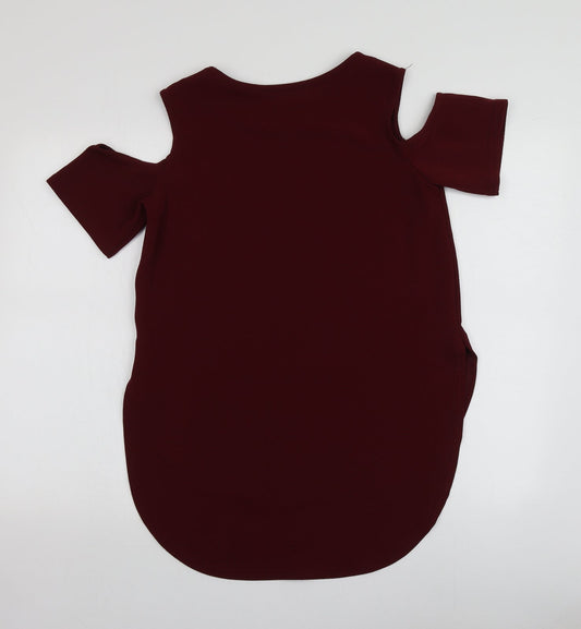 AX Womens Red Polyester Basic T-Shirt Size 10 Round Neck