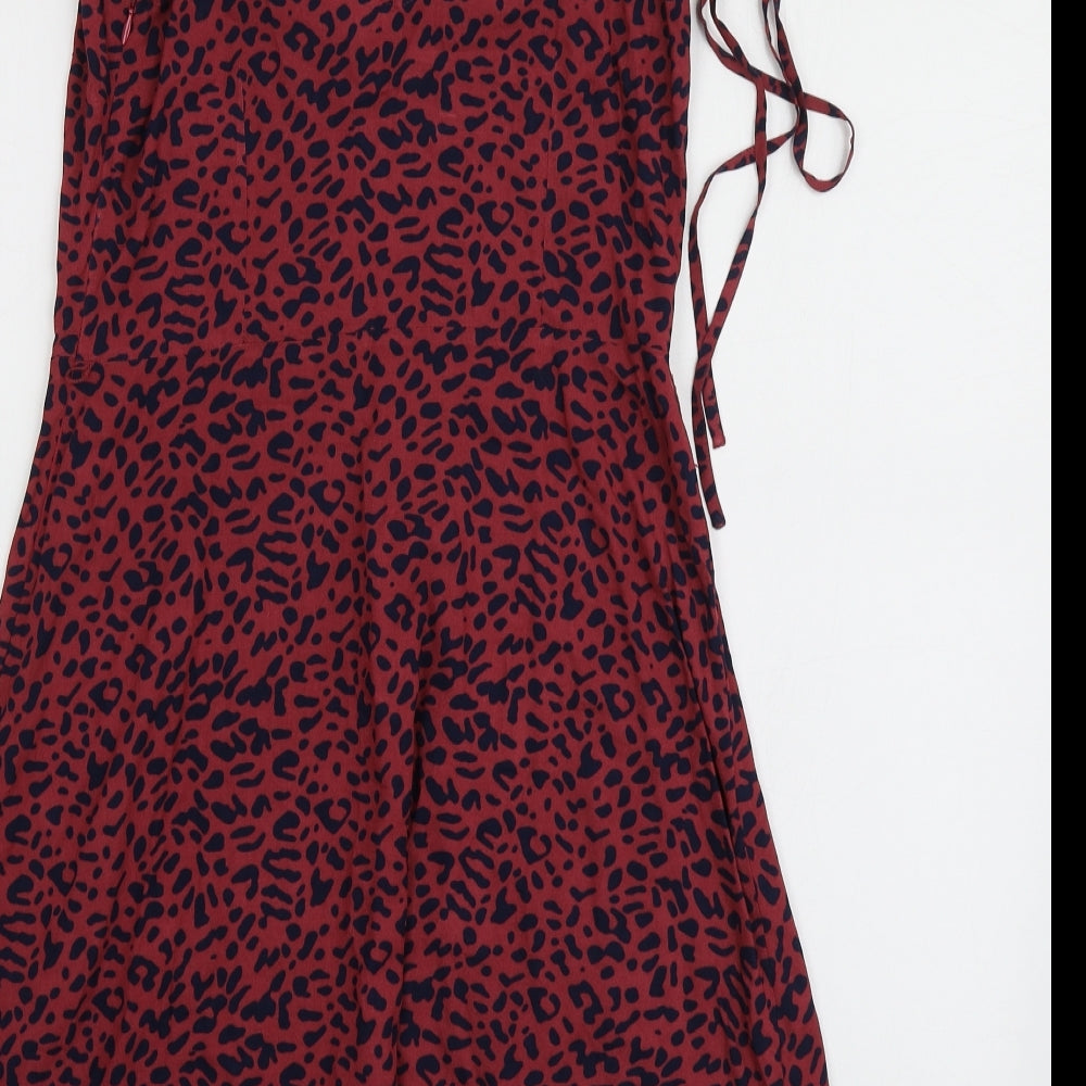 Oasis Womens Red Animal Print Polyester Mini Size 8 V-Neck