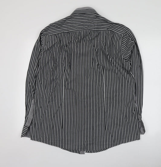 Venti Mens Grey Striped Cotton Button-Up Size 44 Collared