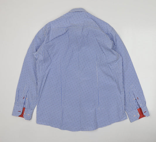 Venti Mens Blue Geometric Cotton Button-Up Size 44 Collared
