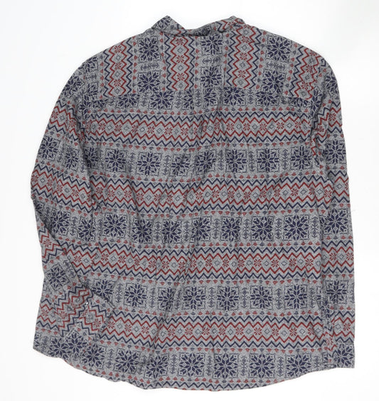 tesco Mens Multicoloured Geometric Polyester Button-Up Size XLT Collared