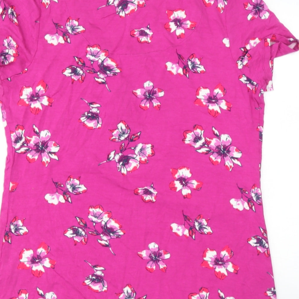 BONMARCHE Womens Pink Floral Viscose Basic Blouse Size 12 Square Neck