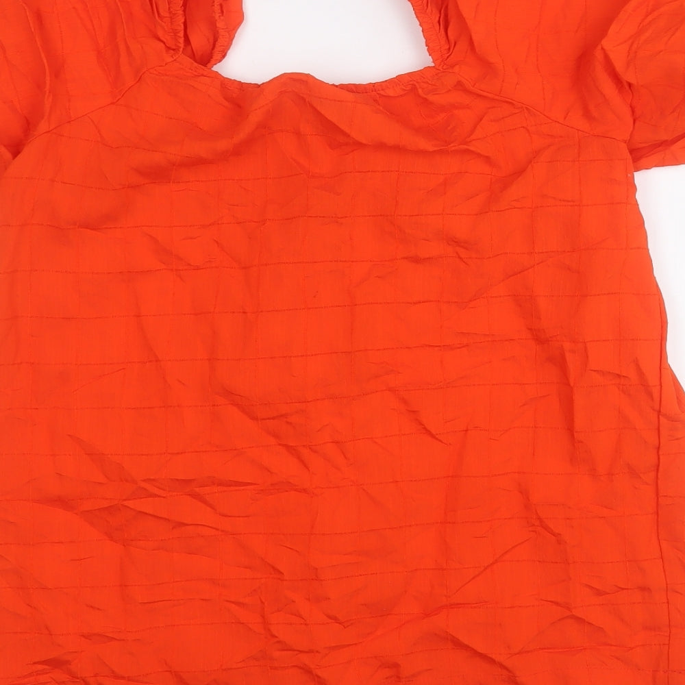 F&F Womens Orange Viscose Basic Blouse Size 10 Square Neck
