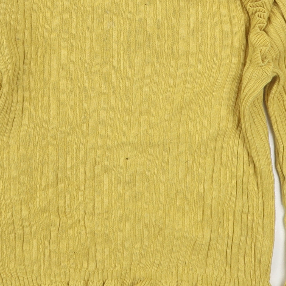 George Girls Yellow 100% Cotton Basic T-Shirt Size 5-6 Years High Neck Pullover