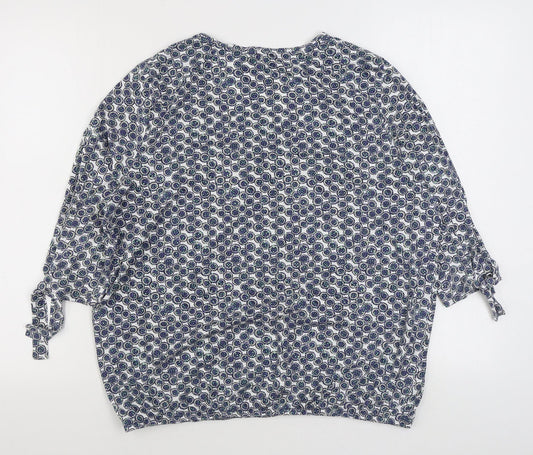 Olsen Womens Blue Geometric Cotton Basic Blouse Size 18 Scoop Neck