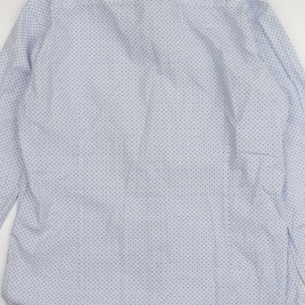 Mens UK Size XL Pope Blue Button-Up Long Sleeve Casual Shirt
